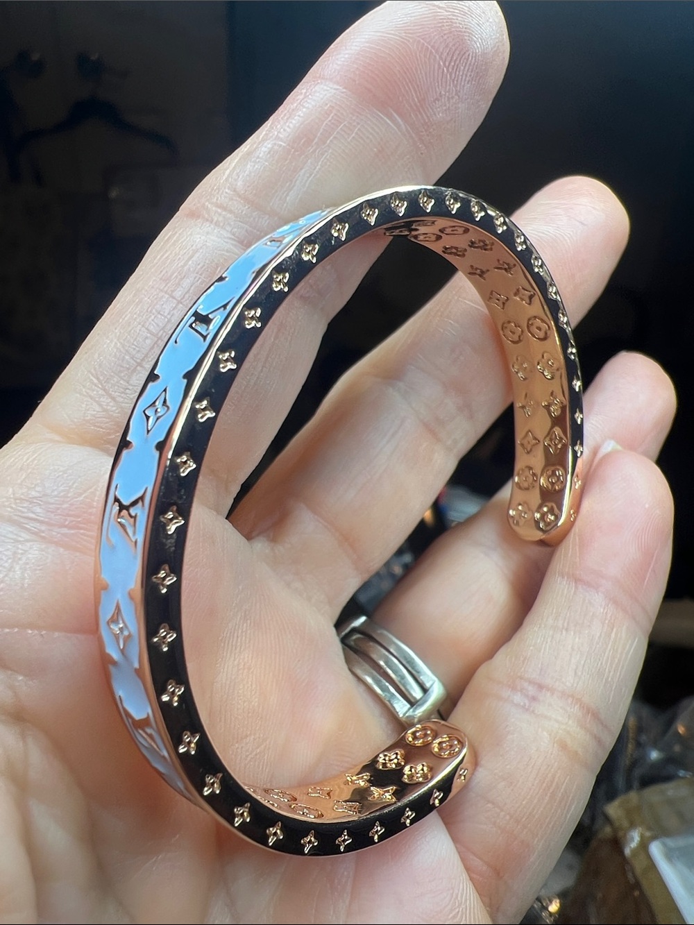 Light Blue Enamel Monogram Bangle with Gold-Tone Accents - Picture 4 of 4